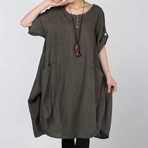 Green linen tunic dress
